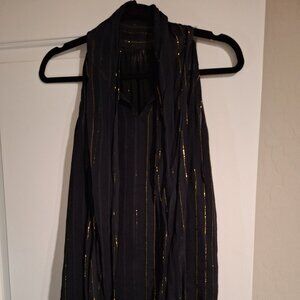 Zara Black & Gold Sheer Sleeveless Light Vest w/Tie